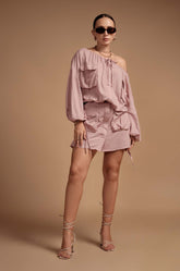 Offshoulder Mini Dress with Short - PINK